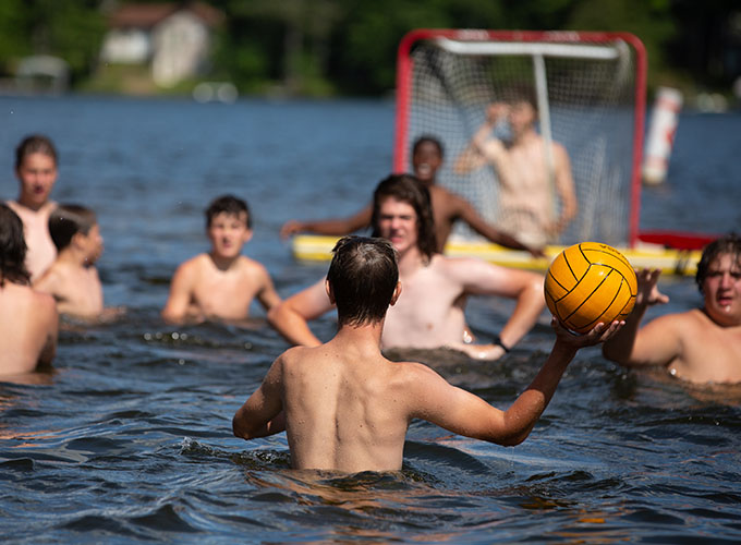 Campers await their opponents' next move during a game of water polo at North Star Camp for Boys.