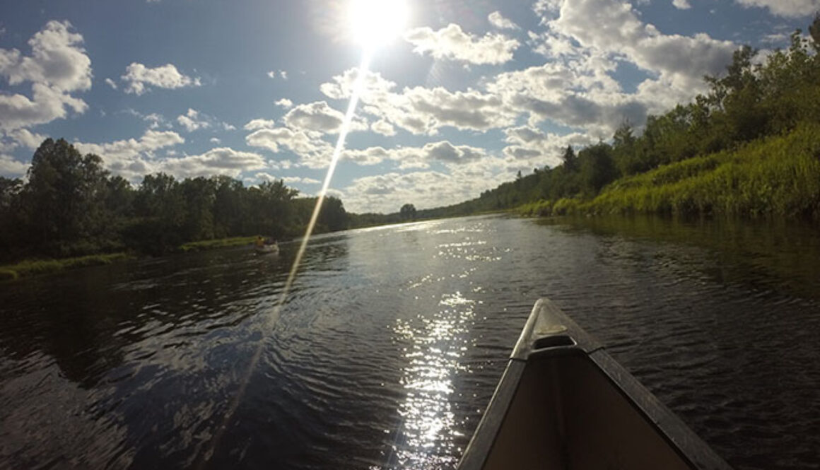 A canoe in the river during a wilderness trip for the campers at North Star Camp for Boys.