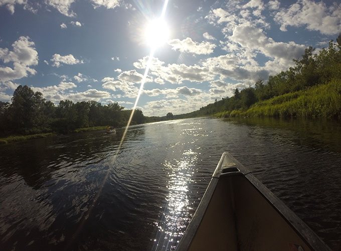 A canoe in the river during a wilderness trip for the campers at North Star Camp for Boys.